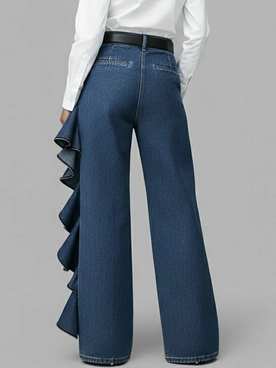 Luna | Jeans wide leg con volante asimétrico
