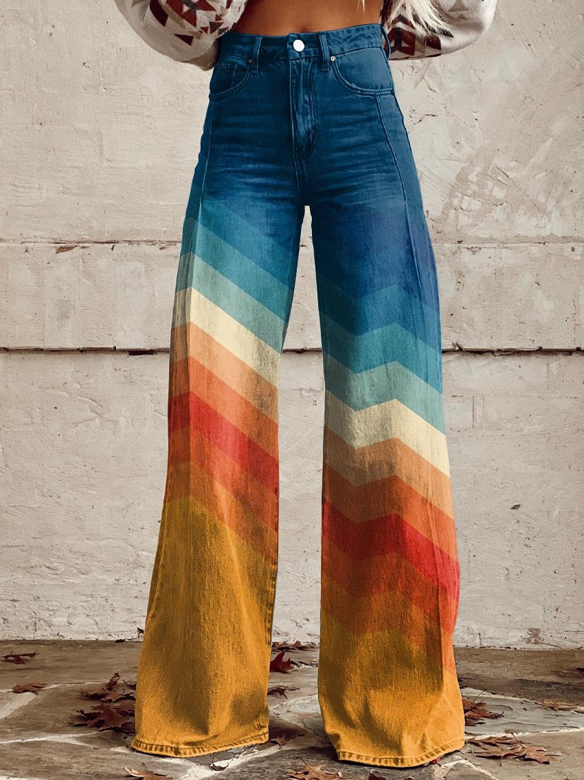 Léa - Pantalones elegantes retro a zig zag