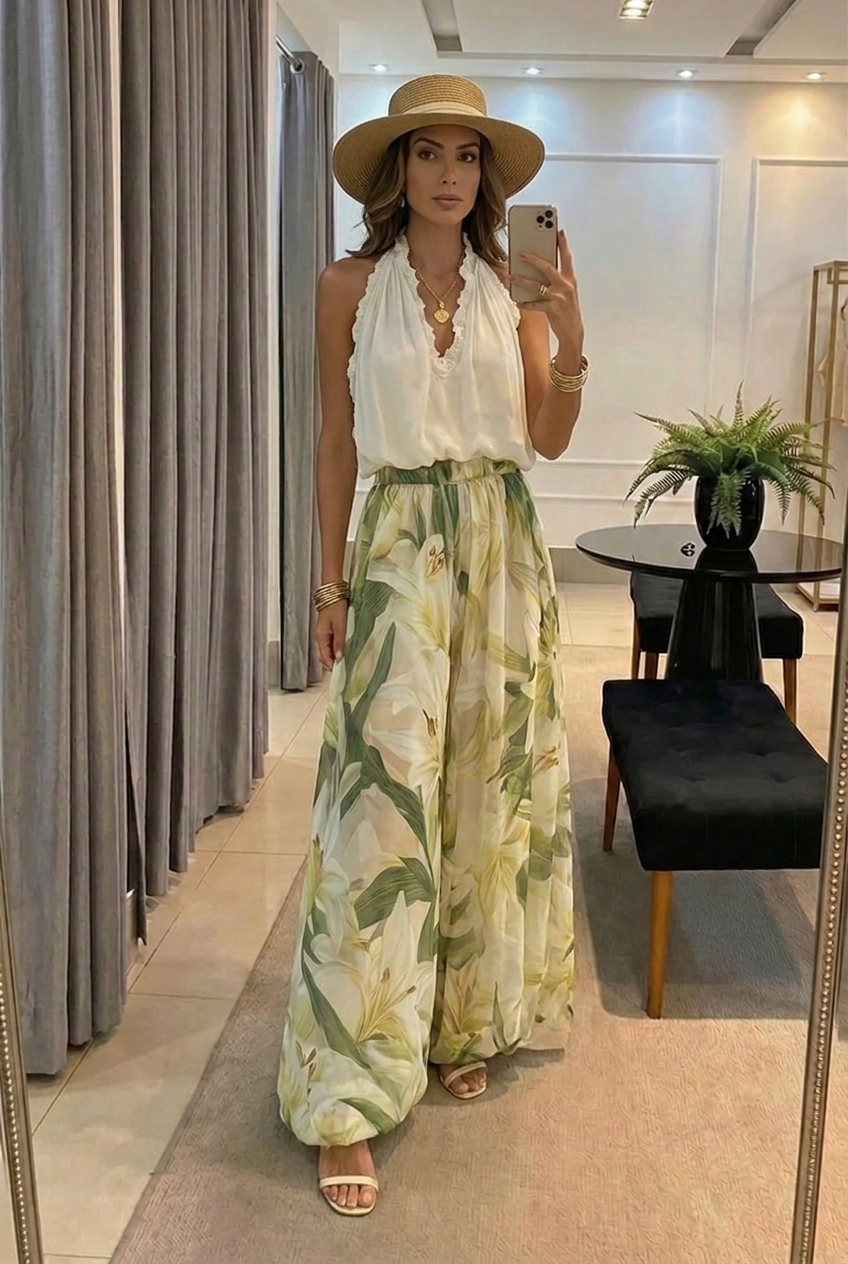 Lysandra | Conjunto Fluido Impreso Lirio Elegante