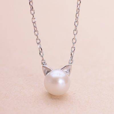 Hermoso Collar de Gato de Perlas con Pendientes y Anillo de Regalo