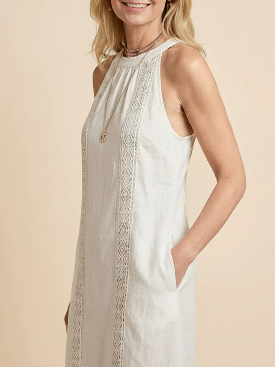 Jimena | Vestido midi de lino con cuello mao