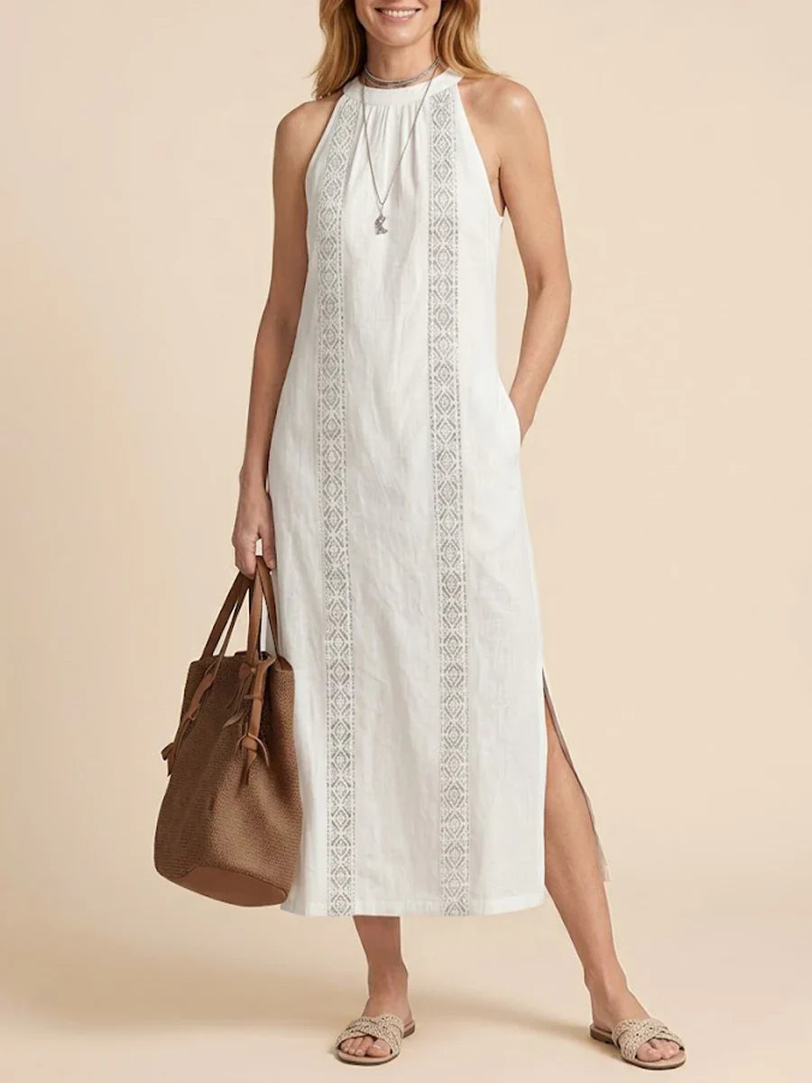 Jimena | Vestido midi de lino con cuello mao
