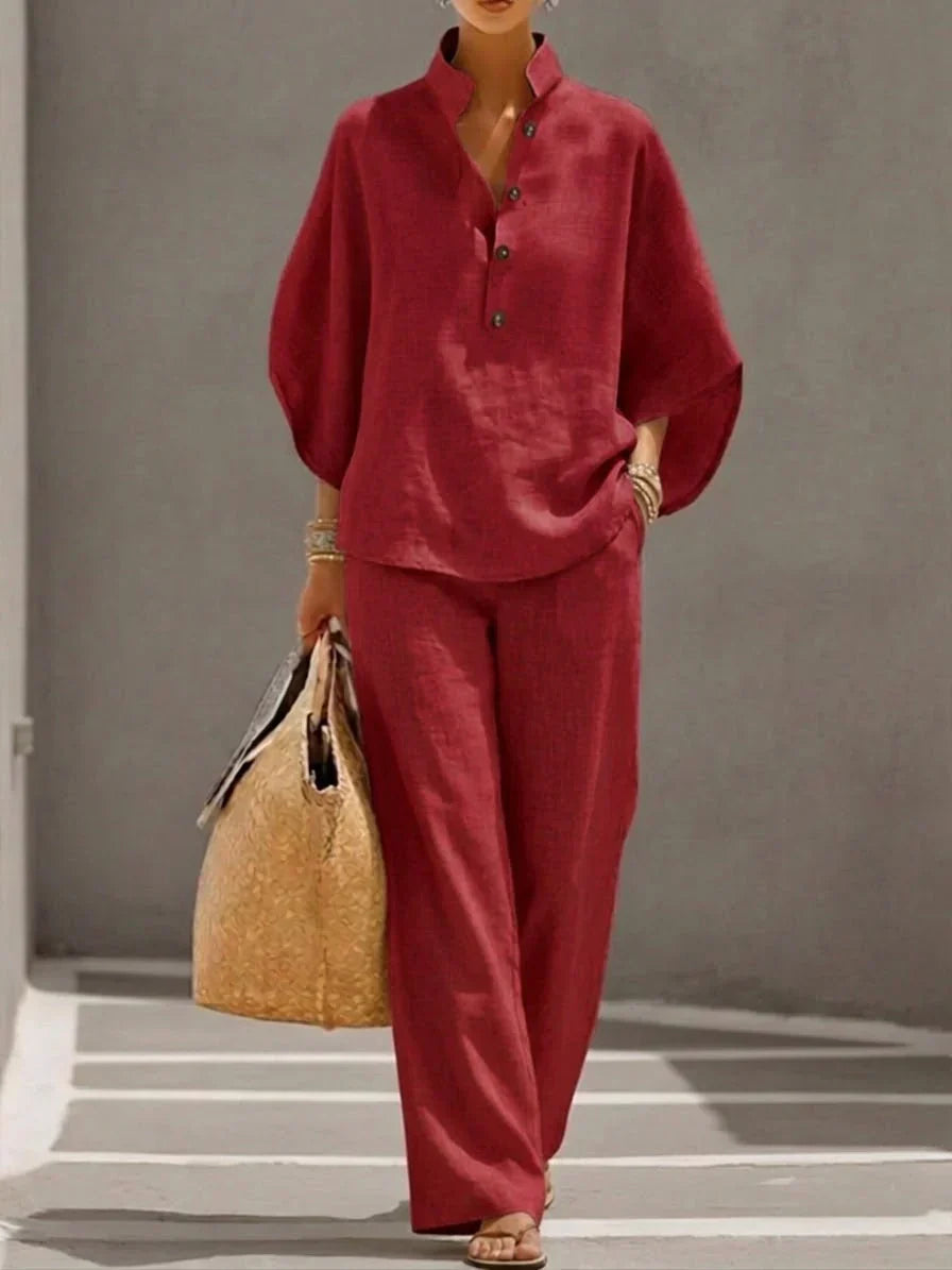 Maribel | Conjunto fluido con mangas murciélago y pantalón ancho