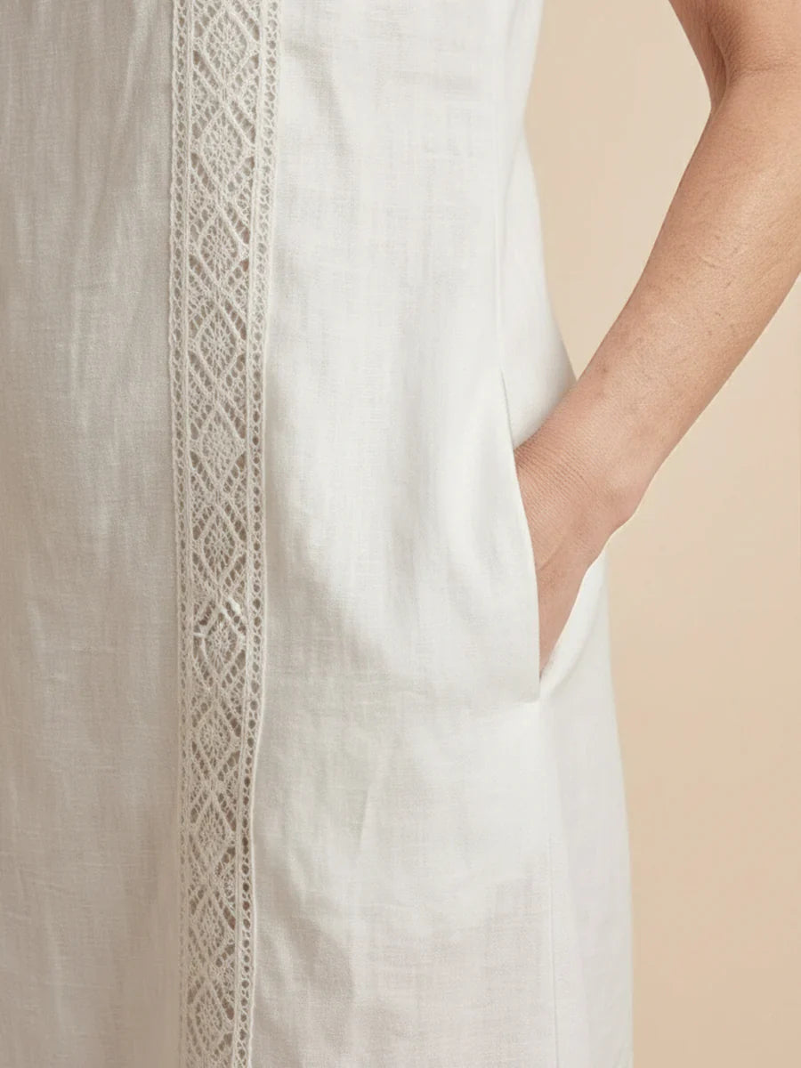 Jimena | Vestido midi de lino con cuello mao