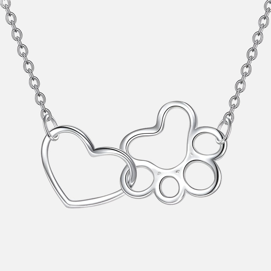 Collar de Plata Esterlina con Huella de Patas – Colgante de Cristal en Forma de Corazón
