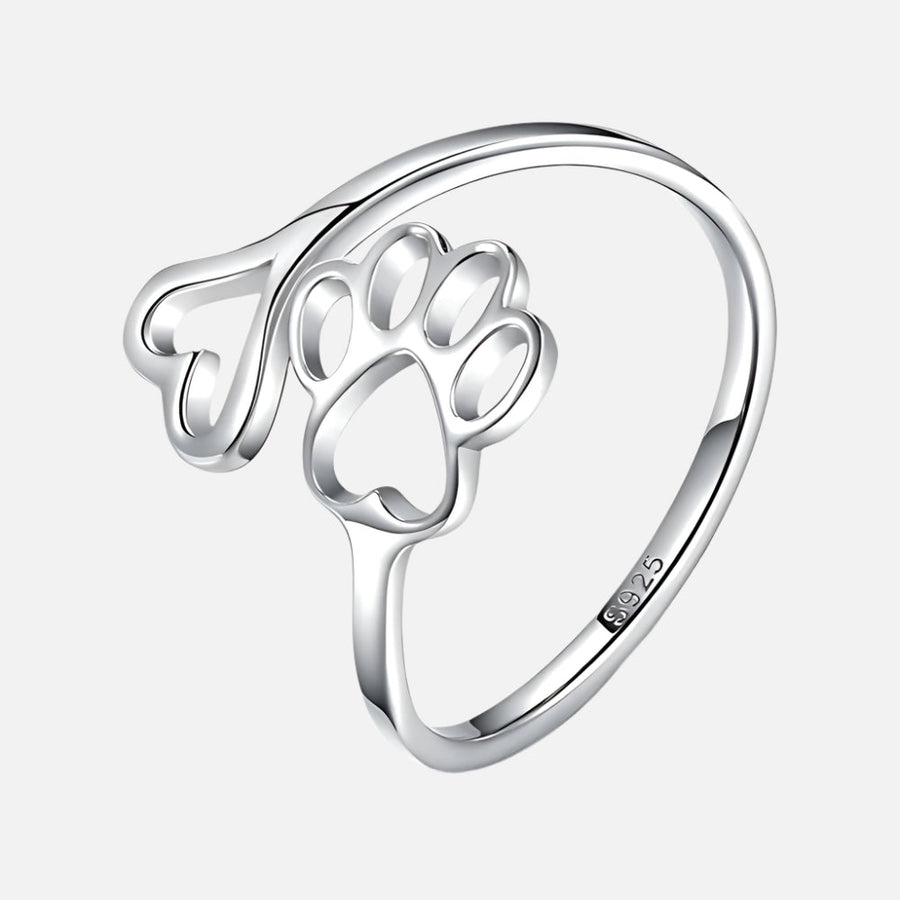 Anillo Artesanal de Patita y Corazón – Ajustable en Plata de Ley 925