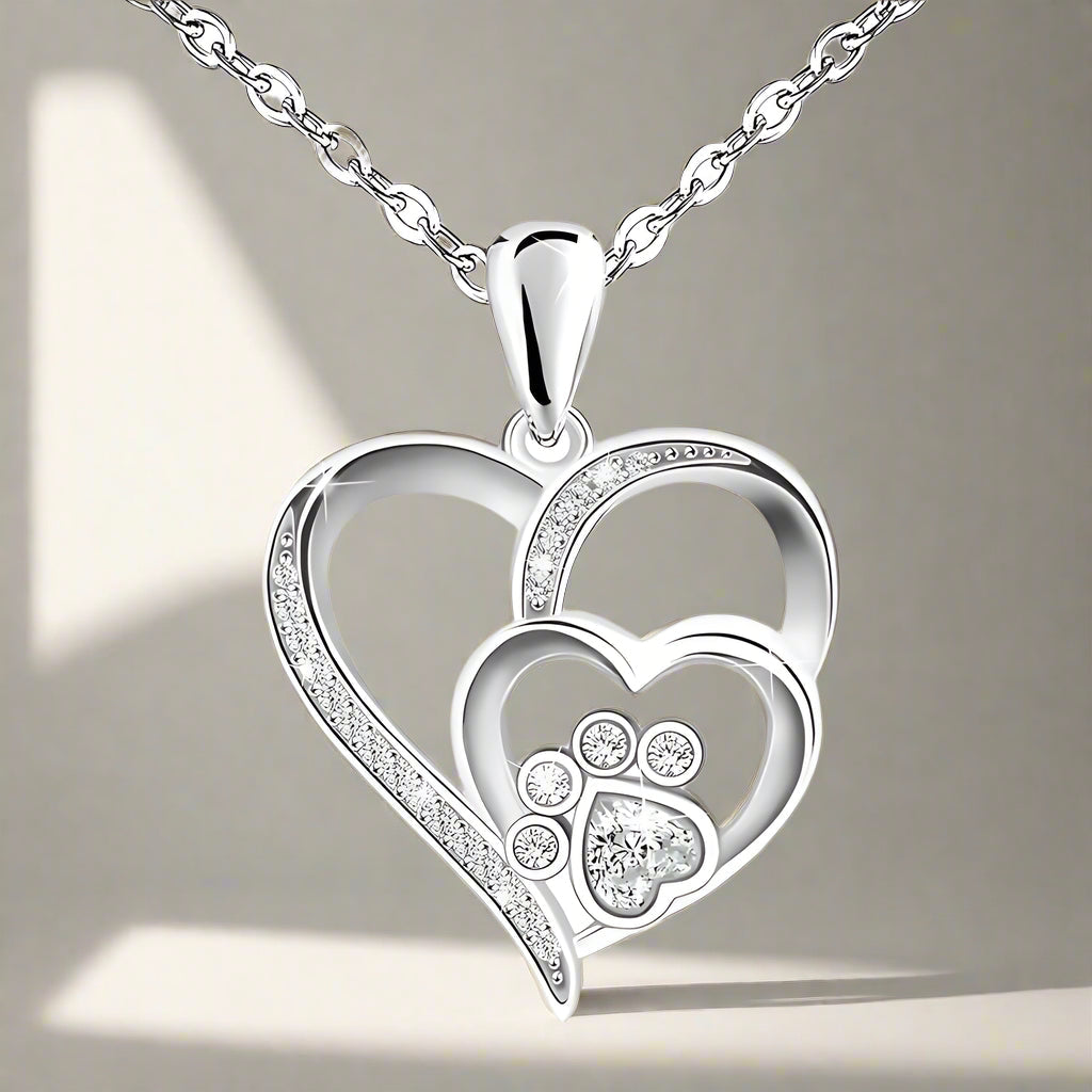 Collar de Plata Esterlina con Huella y Corazón con Circonitas