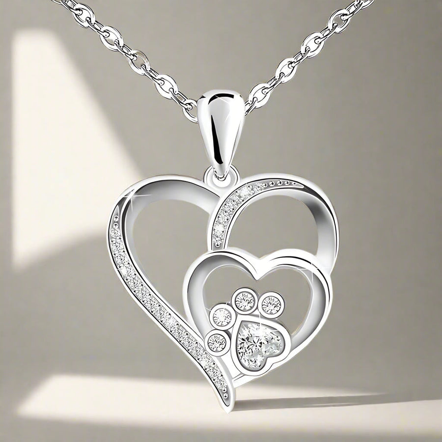 Collar de Plata Esterlina con Huella y Corazón con Circonitas