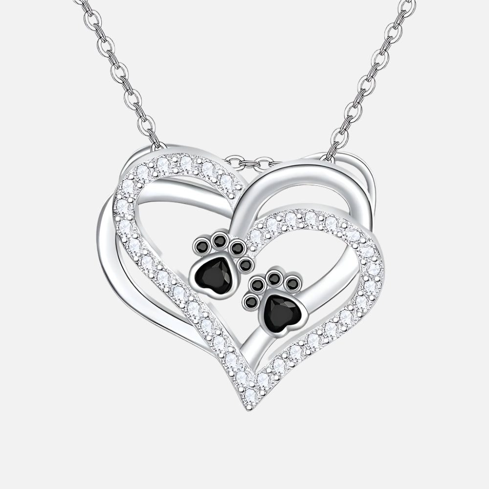 Collar con Corazón de Huella de Perro y Circonitas