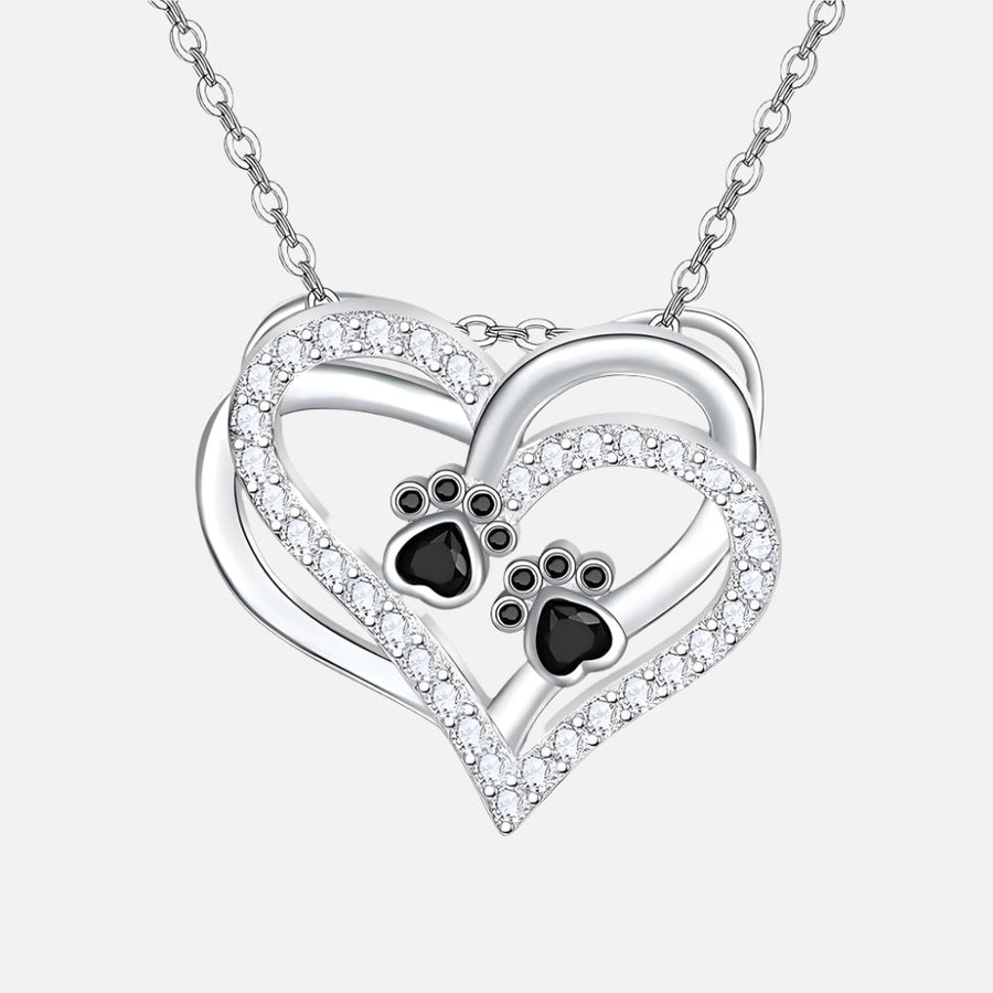 Collar con Corazón de Huella de Perro y Circonitas