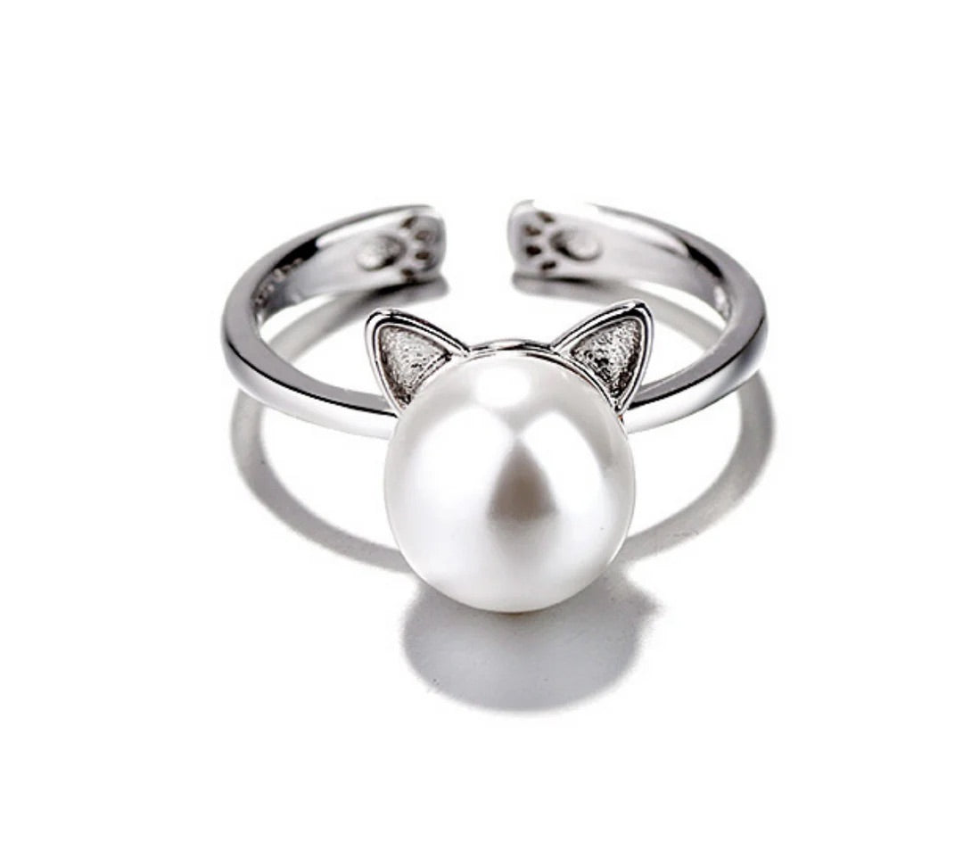 Hermoso Collar de Gato de Perlas con Pendientes y Anillo de Regalo