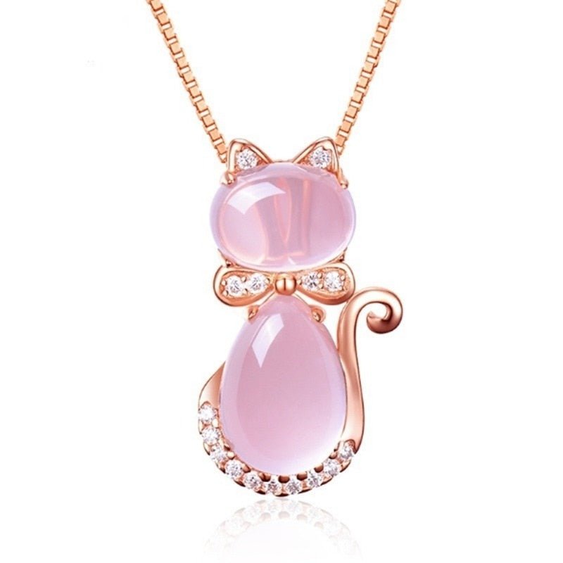 Collar de gato encantador con piedra rosa y zirconia