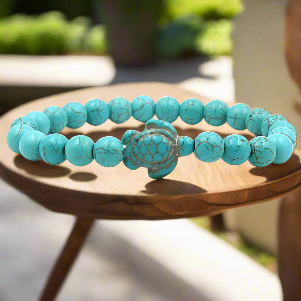 Pulseras de Tortuga con Cuentas de Piedra Natural Única