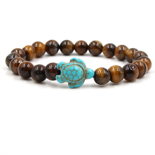 Pulseras de Tortuga con Cuentas de Piedra Natural Única