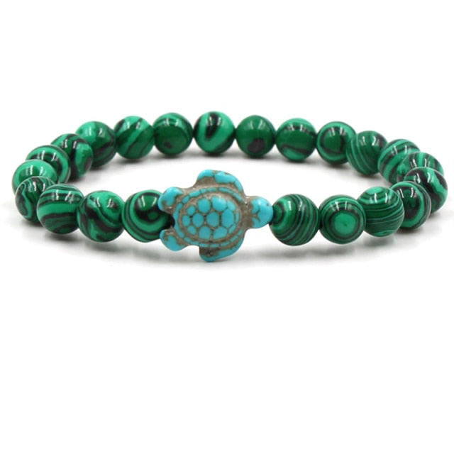 Pulseras de Tortuga con Cuentas de Piedra Natural Única
