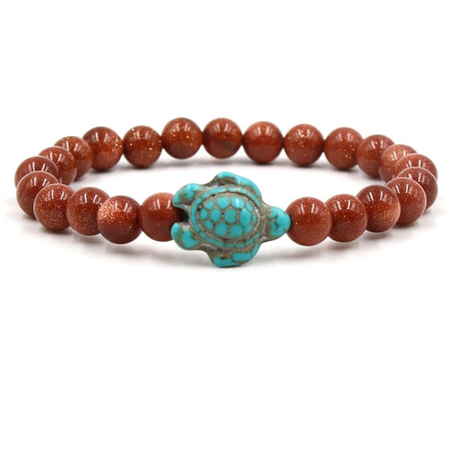 Pulseras de Tortuga con Cuentas de Piedra Natural Única