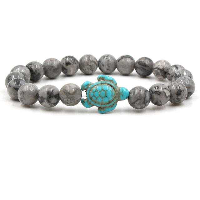 Pulseras de Tortuga con Cuentas de Piedra Natural Única