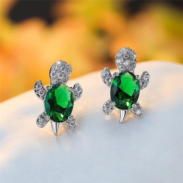 Pendientes de Tortuga Marina en Circonio y Plata