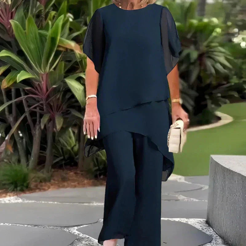 Iris | Conjunto — blusa asimétrica y pantalón wide leg