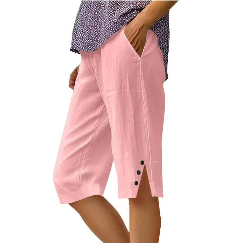 Pantalón capri de mujer liso con bolsillos laterales