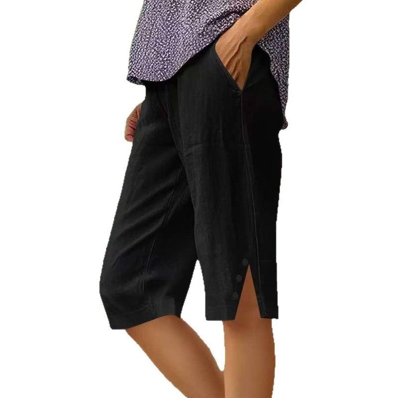 Pantalón capri de mujer liso con bolsillos laterales