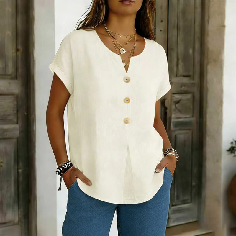 Valentina | Camiseta mujer escote en V con botones decorativos