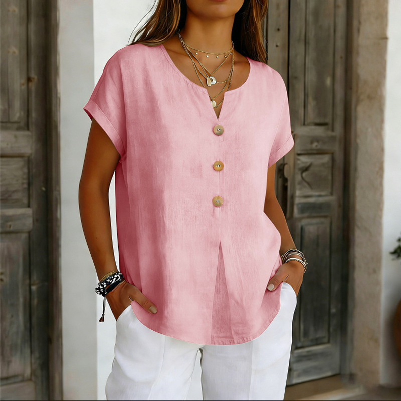 Valentina | Camiseta mujer escote en V con botones decorativos