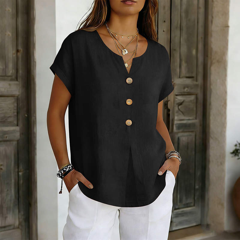 Valentina | Camiseta mujer escote en V con botones decorativos