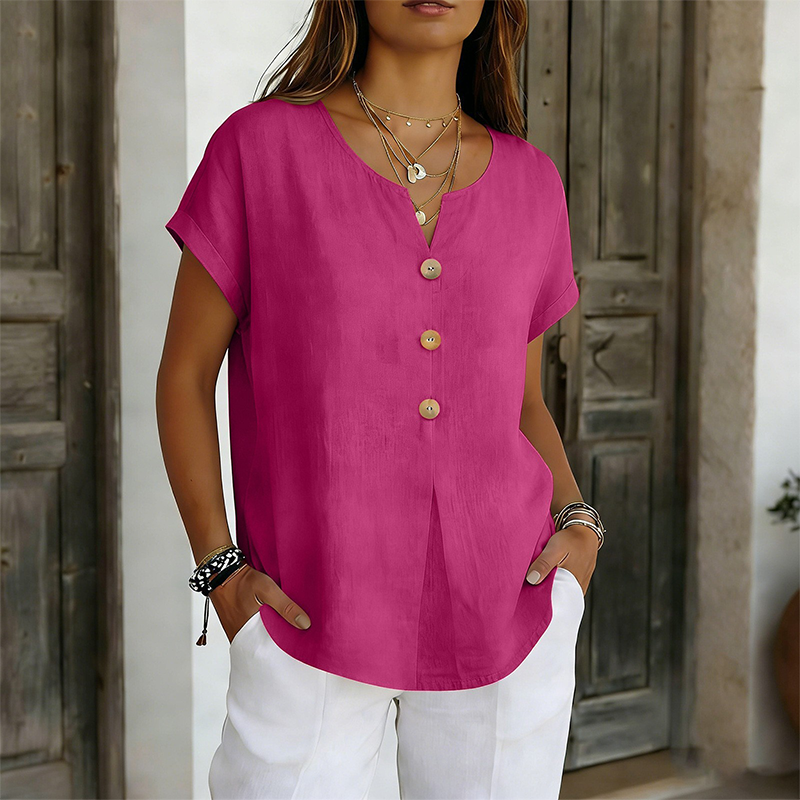 Valentina | Camiseta mujer escote en V con botones decorativos