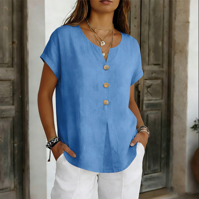 Valentina | Camiseta mujer escote en V con botones decorativos