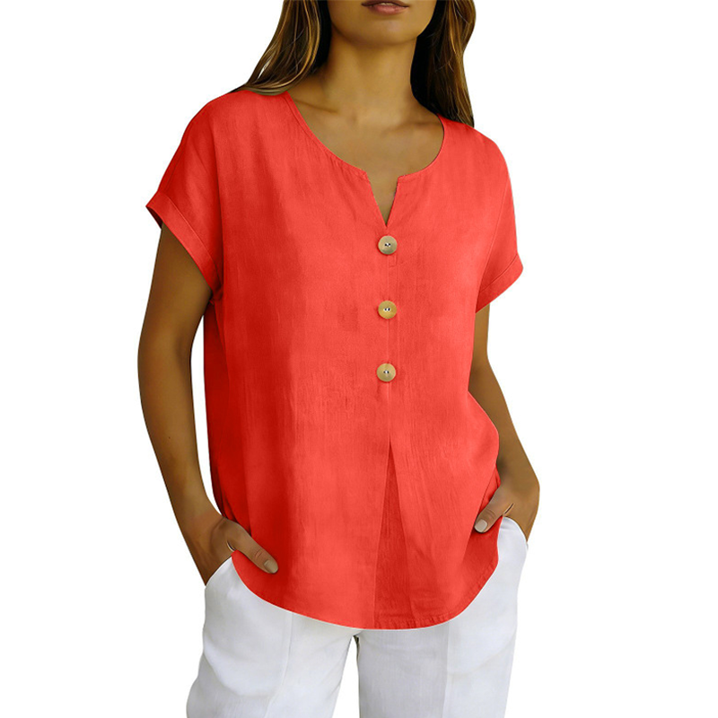 Valentina | Camiseta mujer escote en V con botones decorativos