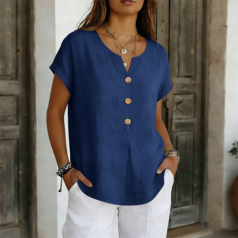 Valentina | Camiseta mujer escote en V con botones decorativos