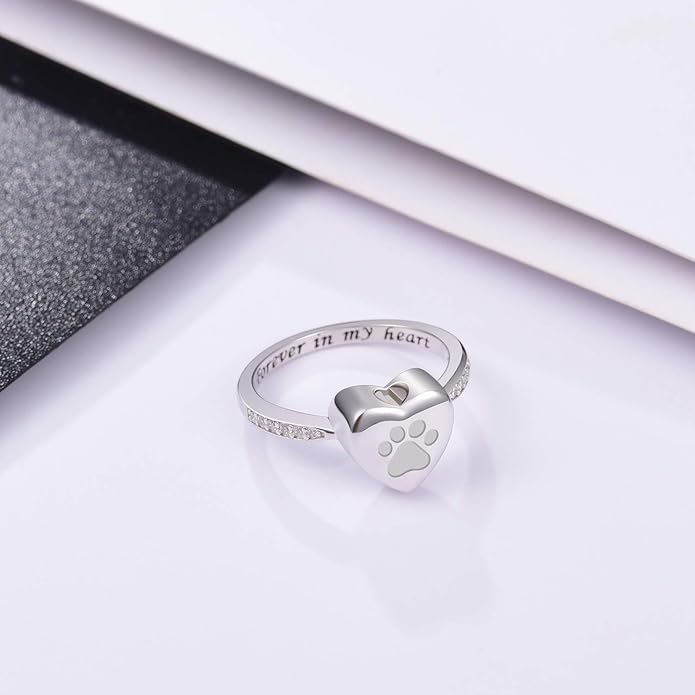 Anillo de Urna con Huella de Corazón – Joyería de Conmemoración para Mascotas