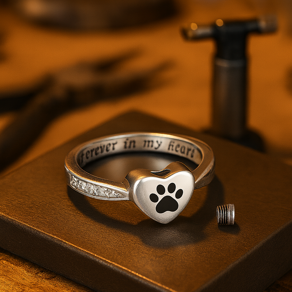 Anillo de Urna con Huella de Corazón – Joyería de Conmemoración para Mascotas