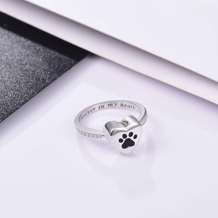 Anillo de Urna con Huella de Corazón – Joyería de Conmemoración para Mascotas