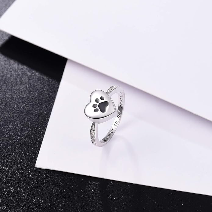 Anillo de Urna con Huella de Corazón – Joyería de Conmemoración para Mascotas
