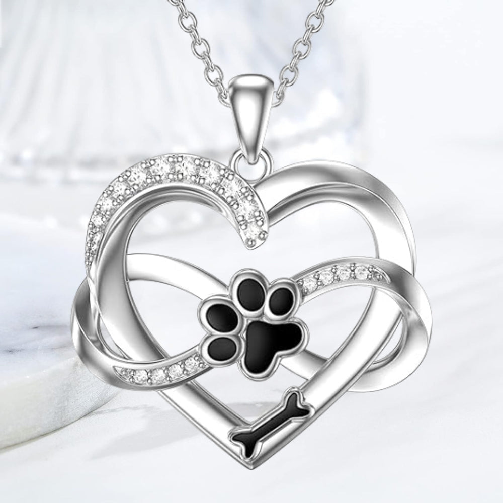 Collar de Corazón y Patita Infinito en Plata de Ley 925 con Zirconia